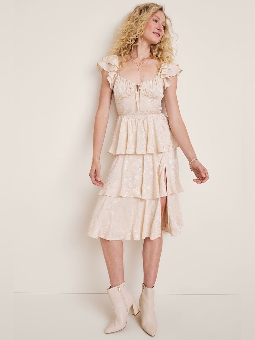 Francesca’s Katy Smocked Tiered Midi Dress